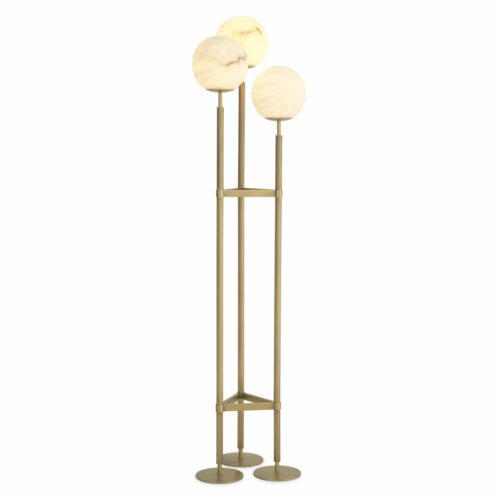 Floor Lamp Fiori by Eichholtz in antique brass finish with 3 alabaster globe shades