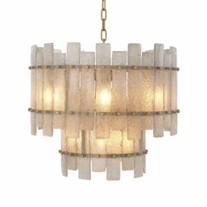 2 tier design pendant antique brass finish hand blown glass drops Chandelier Caprera by Eichholtz