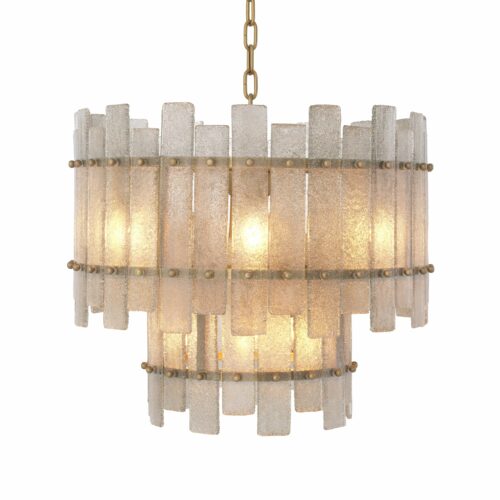 2 tier design pendant antique brass finish hand blown glass drops Chandelier Caprera by Eichholtz