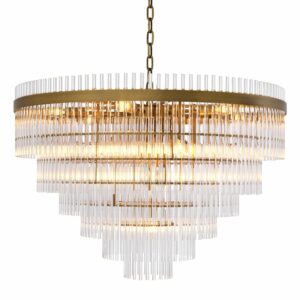 Tapered vintage lighting fixture antique brass finish clear glass rods Chandelier East Single by Eichholtz