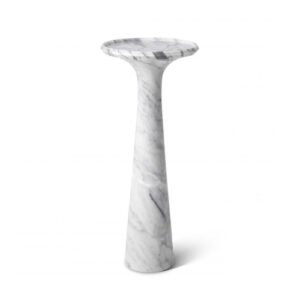 Designer Side Table Pompano High by Eichholtz in honed black marble or honed carrera marble finish with raised table-top.