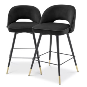 Designer Counter Stool Cliff by Eichholtz in various fabric finishes with a black and brass finish swivel base