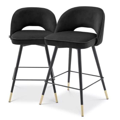 Designer Counter Stool Cliff by Eichholtz in various fabric finishes with a black and brass finish swivel base