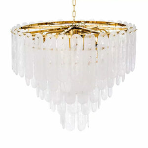 Lighting fixture gold finish frosted glass Chandelier Riveria by Eichholtz