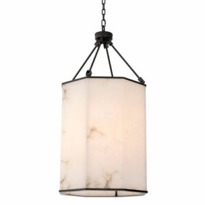 Octagonal lantern style ceiling pendant bronze highlight finish alabaster panels Lantern Victoire L by Eichholtz