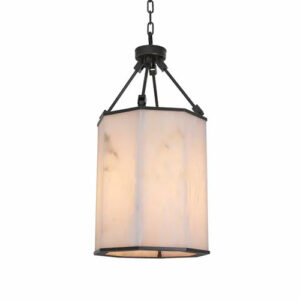 Octagon shaped lantern style ceiling pendant in bronze highlight finish alabaster panels Lantern Victoire S by Eichholtz