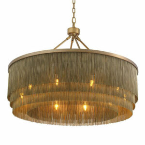 Chandelier Tissot by Eichholtz in Antique brass or bronze highlight finish with 4 rows of thin chains in a circular shape