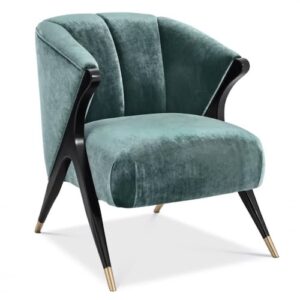 Designer Occasional Chair Pavone by Eichholtz in aegean green, bouclè cream or mirage off-white fabric with black and brass finish legs
