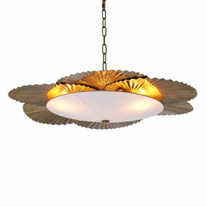Ceiling pendant white linen shade vintage brass finish Chandelier Oriental by Eichholtz