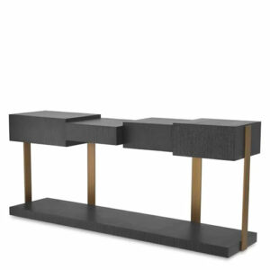 Designer Console Table Nerone by Eichholtz in charcoal grey oak veneer and brushed brass finish