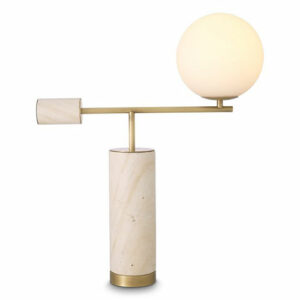 Table Lamp Xperience by Eichholtz in antique brass finish with travertine and white glass shade or black marble with white glass shade