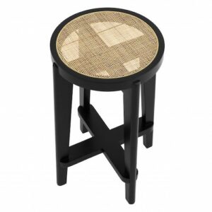 Designer Counter Stool Dareau by Eichholtz in classic brown and classic black solid wood and rattan cane webbing