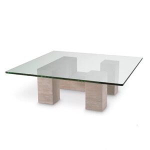 Designer Coffee Table Ikal by Eichholtz in travertine with clear glass top