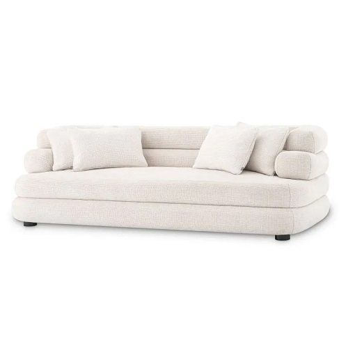 Designer luxurious Sofa Malaga S by Eichholtz in lyssa off-white with black feet and includes 4 scatter cushions for extra comfort