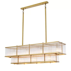 Luxurious rectangular lighting fixture vintage style antique brass finish Chandelier Le Marais by Eichholtz