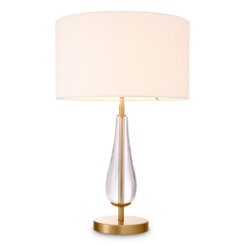 Table Lamp Stilla by Eichholtz in antique brass finish with crystal glass and boucle shade