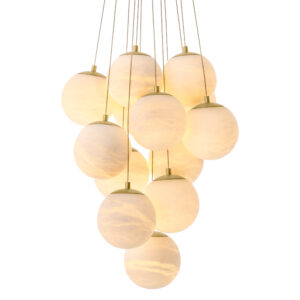 Luxurious adjustable lighting fixture antique brass finish alabaster spheres Chandelier Sphinx by Eichholtz