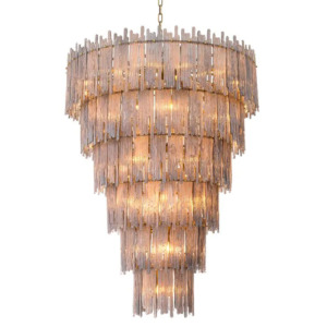 Luxurious six tier tapered pendant in light brushed brass finish with smoke glass Saint Roch XXL Chandelier by Eichholtz