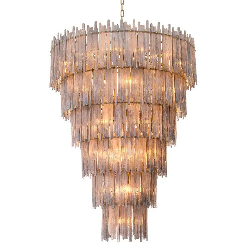 Luxurious six tier tapered pendant in light brushed brass finish with smoke glass Saint Roch XXL Chandelier by Eichholtz