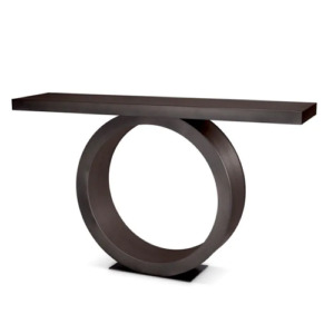 Designer Console Table Odis by Eichholtz natural oak veneer and bronze finish or Mocha oak veneer and bronze finish