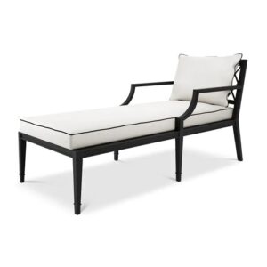 Outdoor Chaise Longue Bella Vista by Eichholtz in black finish with sunbrella canvas cushion set