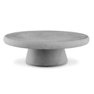 Outdoor Round Coffee Table Cleon by Eichholtz in smooth grey or cream glass fibre reinforced concrete finish with resin base and polyethylene table-top