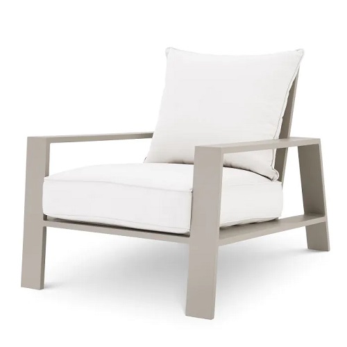 Outdoor Chair Belle Vue by Eichholtz in sand finish and sunbrella canvas outdoor cushion set