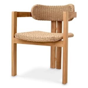 Outdoor Dining Chair Donato by Eichholtz in natural teak with natural weave