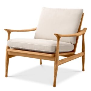 Outdoor Chair Manzo by Eichholtz in natural teak with flores off-white cushion set