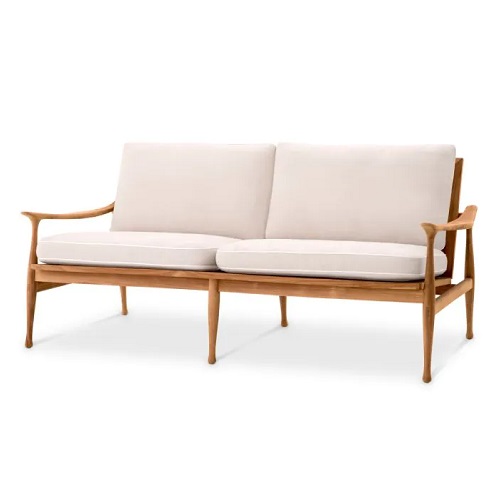 Outdoor Sofa Manzo by Eichholtz in natural teak and flores off-white cushion set