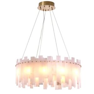 Designer Chandelier Pizzorni by Eichholtz in antique brass finish and alabaster accents