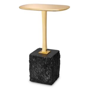 Designer Side Table Kayan S by Eichholtz with a polished brass top and a black granite base