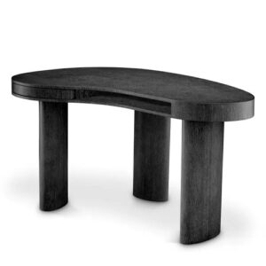Designer Desk Vence by Eichholtz in charcoal grey oak veneer or washed oak veneer and supported by sleek ellipse legs. Features a drawer for storage.