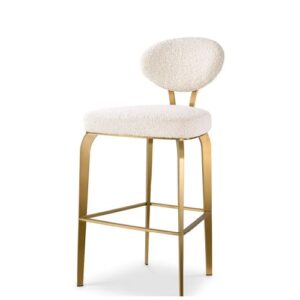 Designer Bar Stool Dorrego by Eichholtz in bouclé cream and brushed brass finish