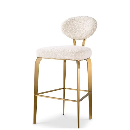 Designer Bar Stool Dorrego by Eichholtz in bouclé cream and brushed brass finish