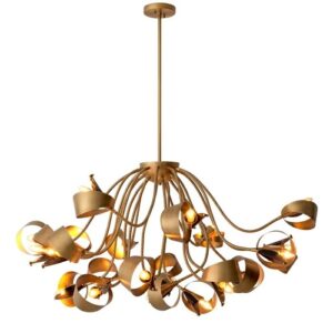 Designer Chandelier Corrientes by Eichholtz in antique brass finish / grey acrylic. Features flexible arms to create a custom arrangement