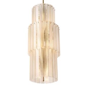 Luxurious Chandelier Imperial by Eichholtz in brushed brass finish with clear glass or brushed brass finish with smoke glass