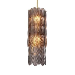 Luxurious Chandelier Sahure S by Eichholtz in brushed brass finish with smoke glass