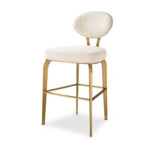Designer Counter Stool Dorrego by Eichholtz in bouclé cream and brushed brass finish