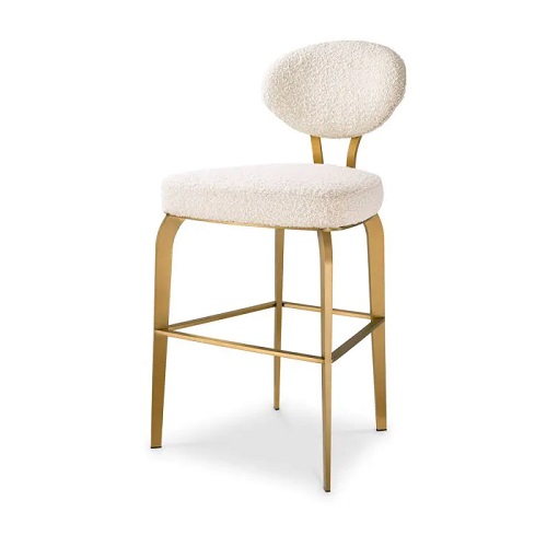 Designer Counter Stool Dorrego by Eichholtz in bouclé cream and brushed brass finish