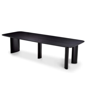 Designer Dining Table Harmonie by Eichholtz in natural oak veneer or black veneer. Features ellipse shaped legs. Rectangular with rounded corners.