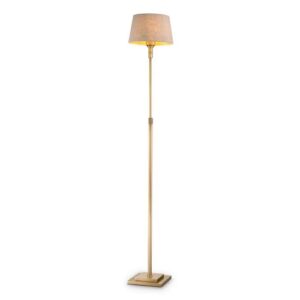 Elegant Floor Lamp Tryon in brushed brass finish with a grey velvet shade or brushed brass finish with a linen mix shade