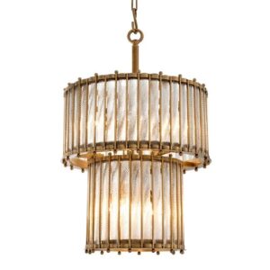 Designer Lantern Tiziano Double by Eichholtz in antique brass finish / handmade clear glass