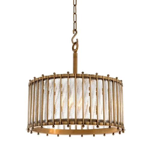Designer Lantern Tiziano Single by Eichholtz in antique brass finish / handmade clear glass