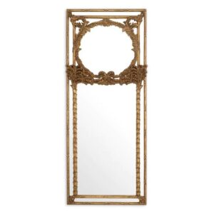 Designer Mirror Le Royal by Eichholtz in an antique gold finish, Hand-craved from mahogany wood in a French style