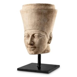 Bust of Hatshepsut by Eichholtz handcrafted from sandstone with a black metal base