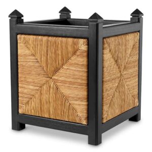 Designer Planter Aruba by Eichholtz in classic black finish with natural sea grass rush