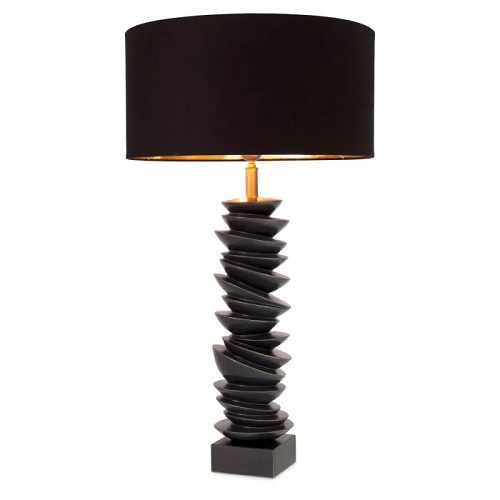Designer Table Lamp Lorieux by Eichholtz in bronze finish with a black granite base. Includes black shade
