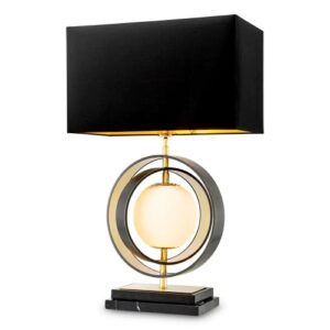 Designer Table Lamp Pearl by Eichholtz in bronze highlight and gold finish. Features an alabaster light sphere. Includes black shade.