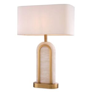 Designer Table Lamp Palladio by Eichholtz in antique brass and alabaster finish. Includes white shade